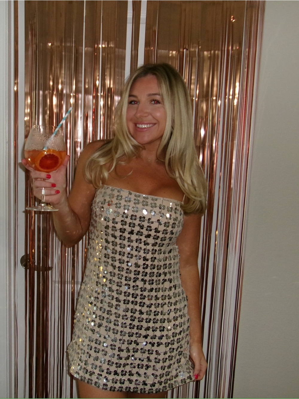 Sequin Cowl Neck Slip Dress in Nude